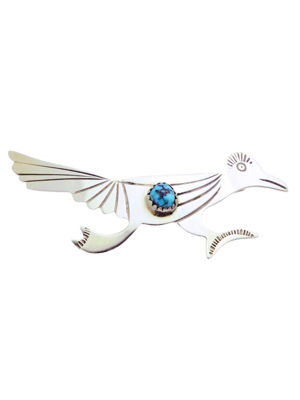 Vintage Sterling Silver Native American Ben Begaye Roadrunner Navajo Brooch Pin